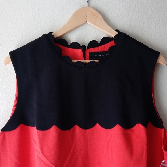 Victoria Beckham Orange & Black Drop Waist Scalloped Trim Cocktail Dress. Size2X - Picture 8 of 15